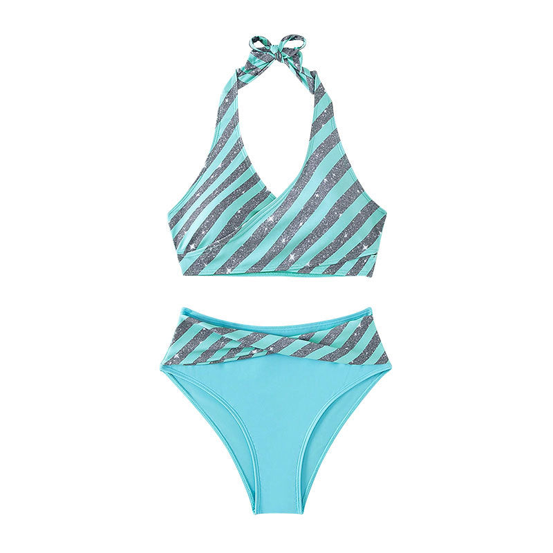 Damen Hoch geschnittener Bikini mit glitzerndem Streifen-Design R&B