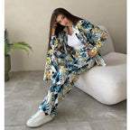 Damen modisches Ensemble mit floralem Muster und weitem Schnitt R&B