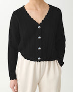 Damen Strickcardigan mit femininer Rüsche und Knopfdetails