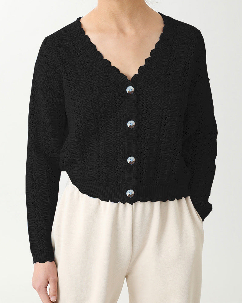 Damen Strickcardigan mit femininer Rüsche und Knopfdetails