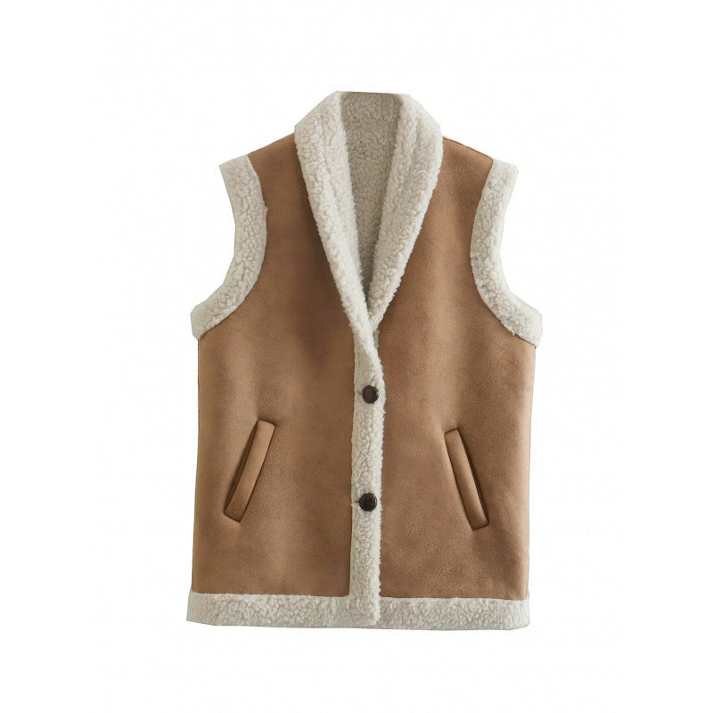 Damen warme Fleece-Weste mit klassischem Kragen und praktischen Taschen R&B