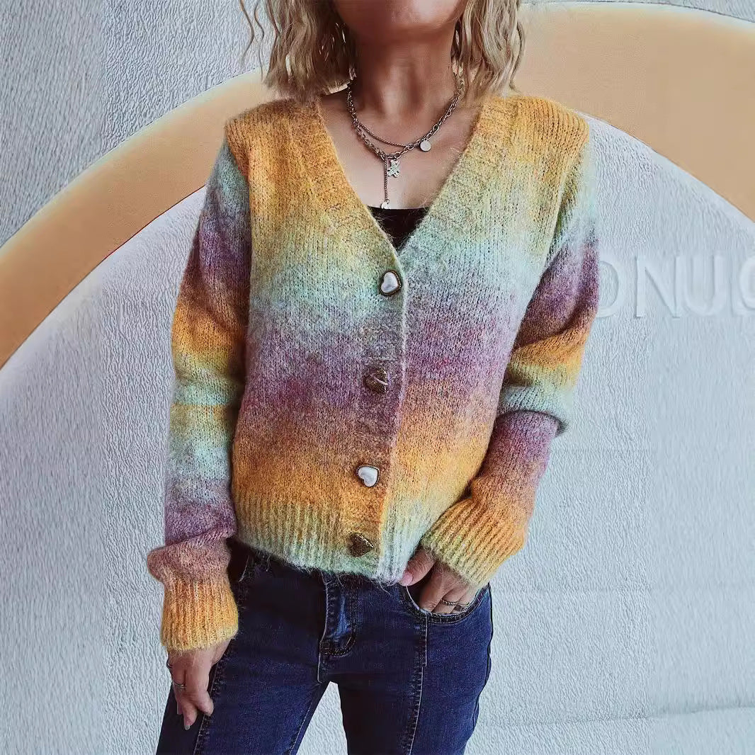 Damen Strickjacke mit luxuriösem Mohair-Material und modischen Herzknöpfen R&B