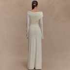 Damen elegantes Maxikleid mit off-shoulder Design und Wickeldetails