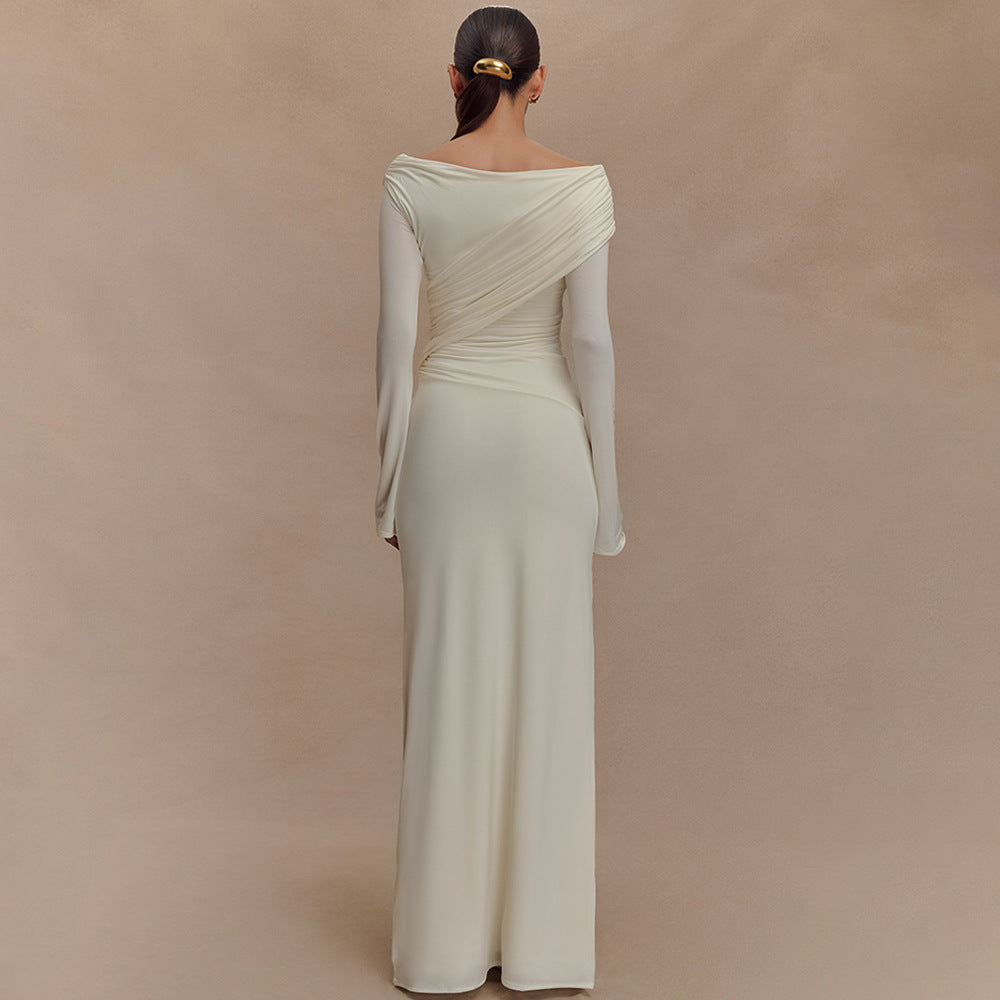 Damen elegantes Maxikleid mit off-shoulder Design und Wickeldetails