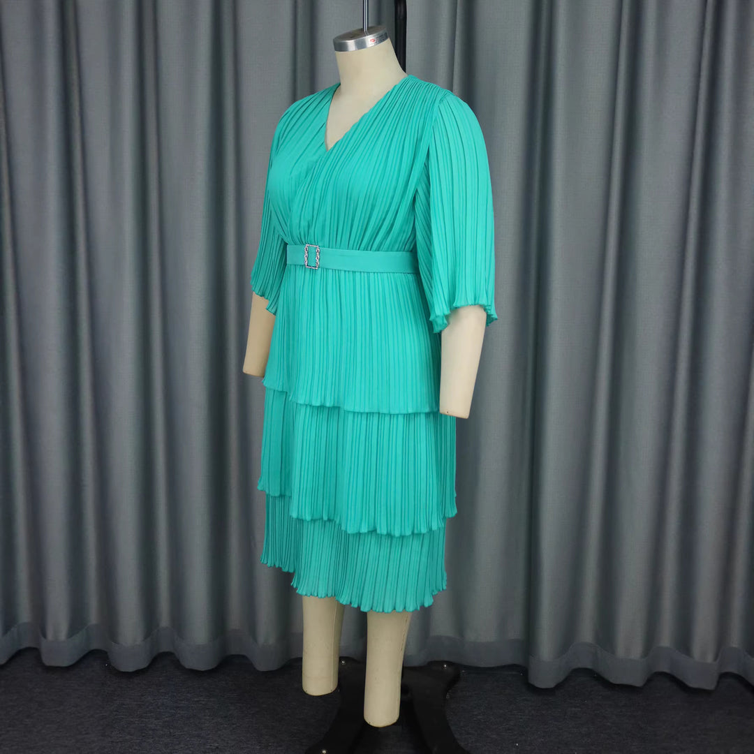 Damen Plissiertes Maxikleid mit tailliertem Gürtel R&B