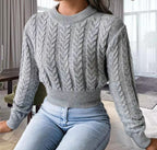 Damen Strickpullover mit Zopfmuster R&B