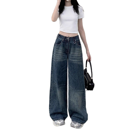Damen Hoch geschnittene Wide-Leg Jeans mit lässigem Schnitt und einzigartiger Waschung R&B