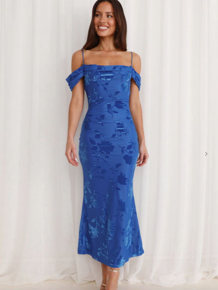 Damen Etuikleid mit romantischen Schulterträgern und floralem Design EB