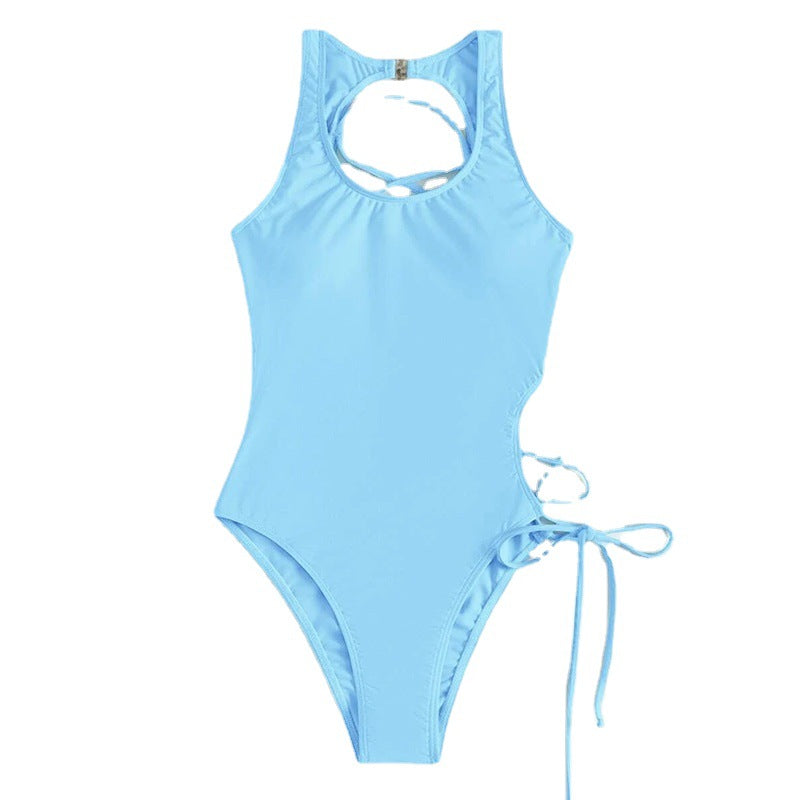 Damen Einteiler Badeanzug mit Rücken-Cut-Out und regulierbaren Seitenbändern R&B