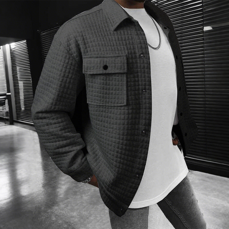 Herren nan gesteppte Overshirtjacke mit quadratischer Steppstruktur und aufgesetzten Brusttaschen R&B
