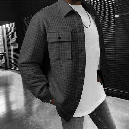 Herren nan gesteppte Overshirtjacke mit quadratischer Steppstruktur und aufgesetzten Brusttaschen R&B