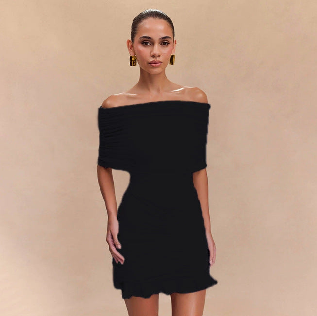 Damen Mini-Wickelkleid mit elegantem Off-Shoulder Design und raffinierten Rüschendetails R&B