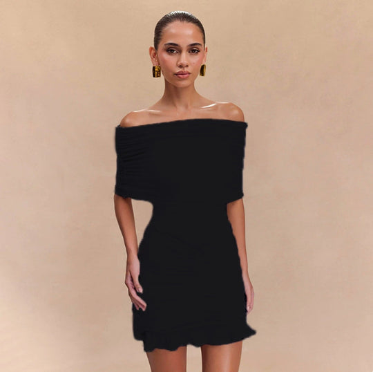 Damen Mini-Wickelkleid mit elegantem Off-Shoulder Design und raffinierten Rüschendetails R&B