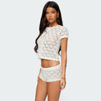 Damen gehäkeltes Set mit Kurzarmoberteil und Shorts R&B