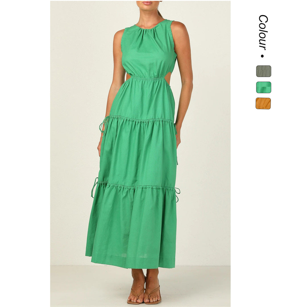 Damen Langarm Maxikleid mit verspielten Seitenausschnitten und fließendem Rock R&B