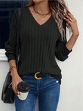 Damen Strickpullover mit V-Ausschnitt und dekorativen Rippdetails R&B