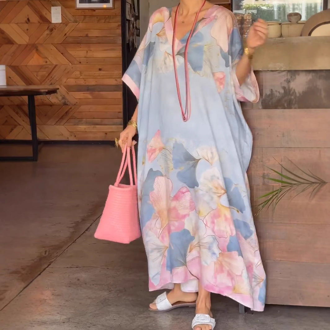 Damen Kaftan mit floralem Design und V-Ausschnitt R&B