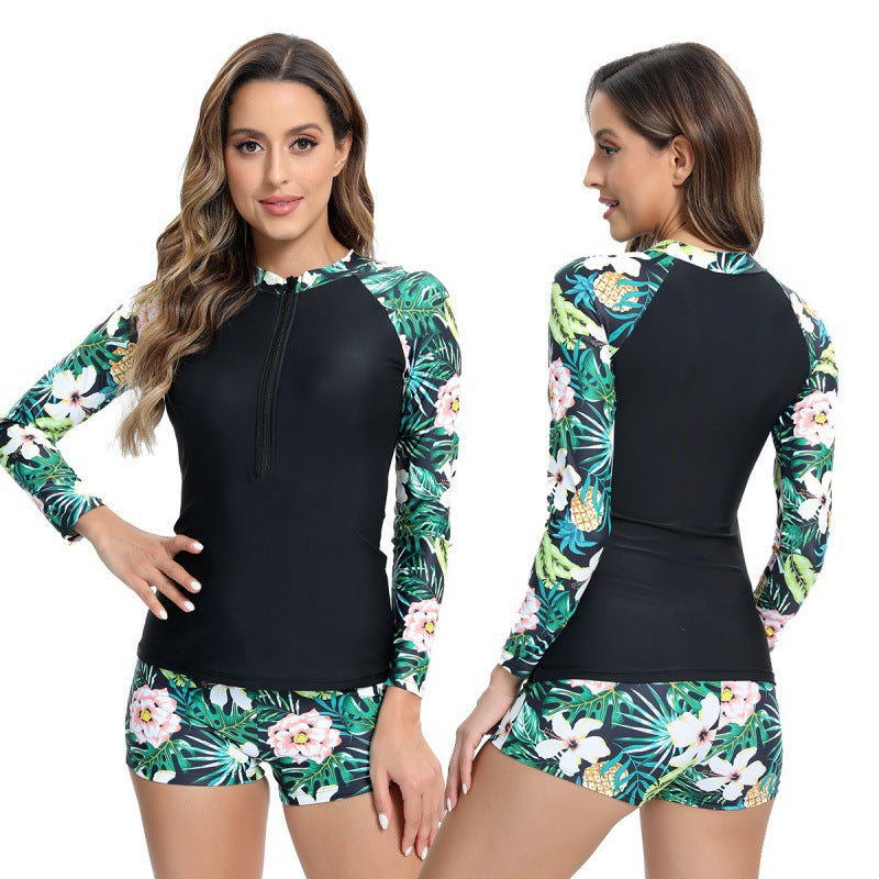 Damen Surfanzug mit langen Ärmeln und elegantem floralem Muster R&B