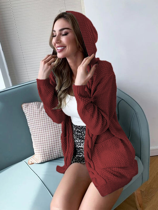 Damen Strickjacke mit Kapuze und großzügigen Taschen R&B