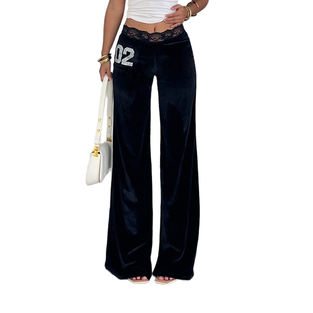Damen weite Velvet-Palazzo-Hose mit Spitze R&B