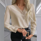 Damen elegante Bluse mit Spitzenbesatz R&B