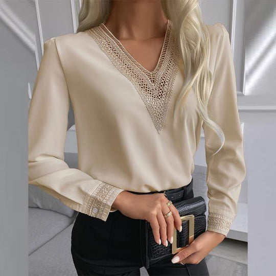 Damen elegante Bluse mit Spitzenbesatz R&B