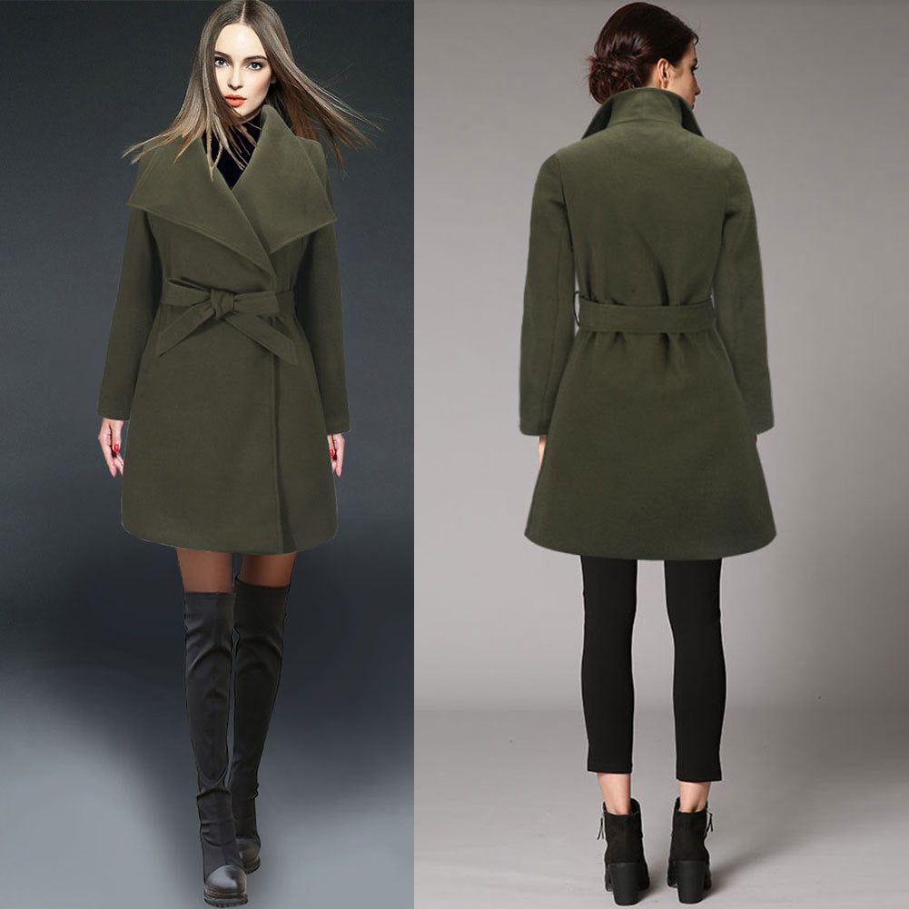 Damen modischer Wickelmantel mit breitem Revers R&B