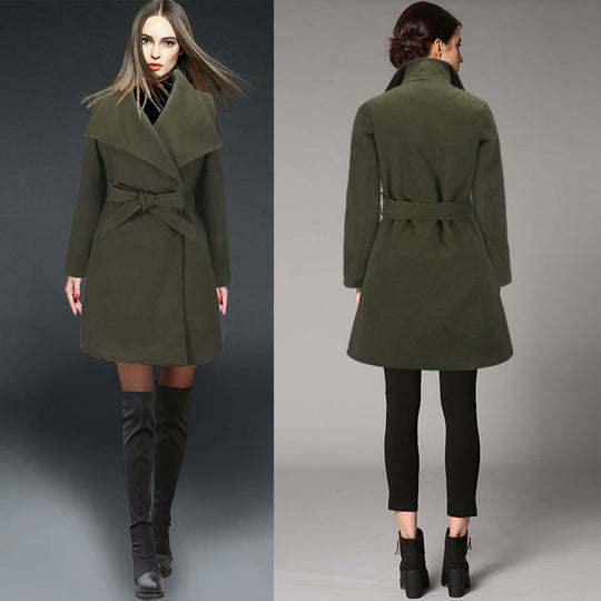 Damen modischer Wickelmantel mit breitem Revers R&B
