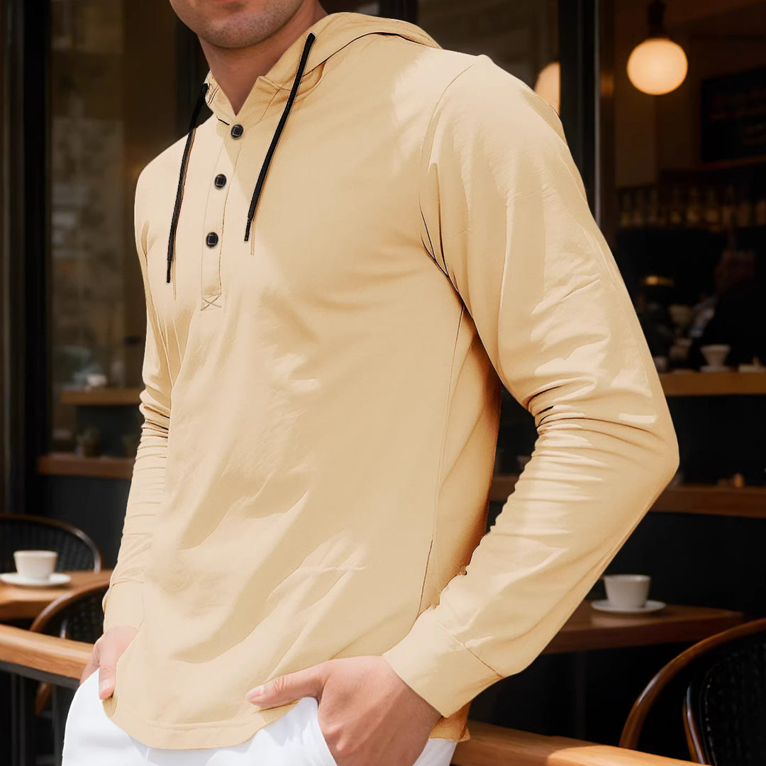 Herren nan Kapuzen-Henley Langarmshirt aus leichtem Stretchjersey mit Kordelzug R&B