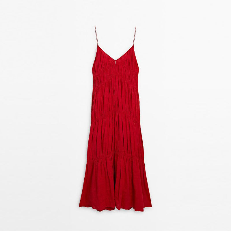 Damen Maxikleid mit raffinierten Falten und zarten Spaghettiträgern