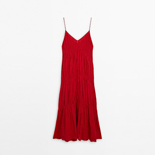 Damen Maxikleid mit raffinierten Falten und zarten Spaghettiträgern R&B