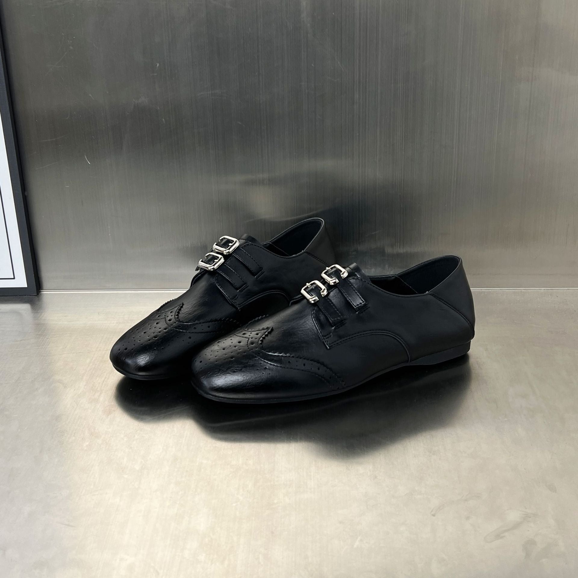 Damen elegante Mokassins mit doppeltem Schnallenverschluss R&B