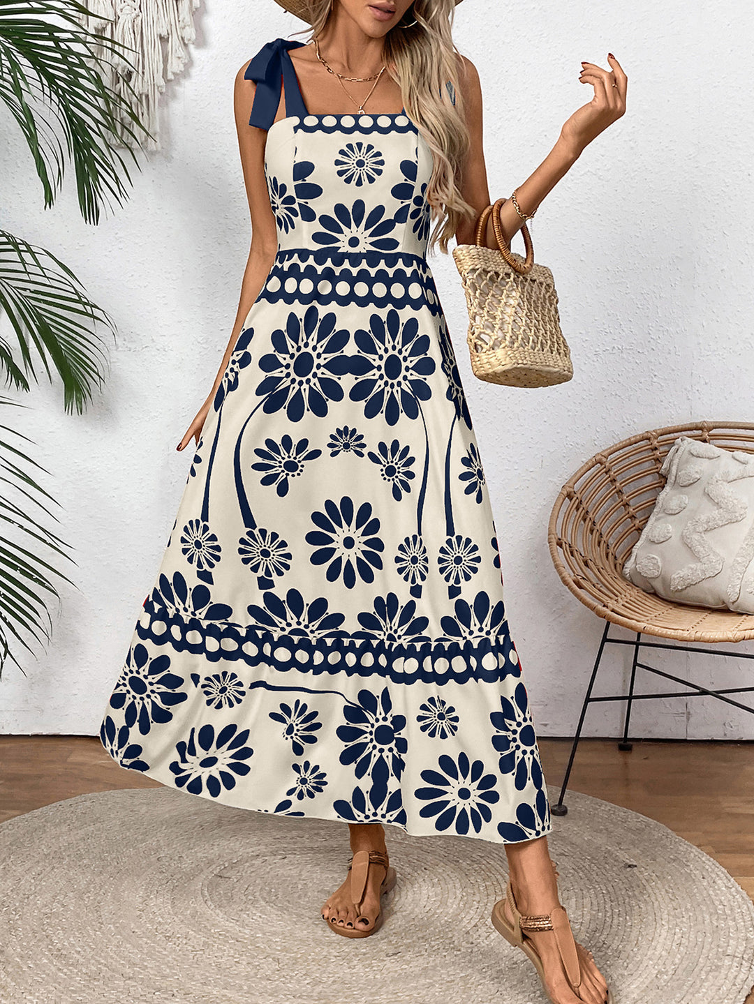 Damen Elegantes Maxikleid mit Blumenmuster und charmanten Trägern R&B