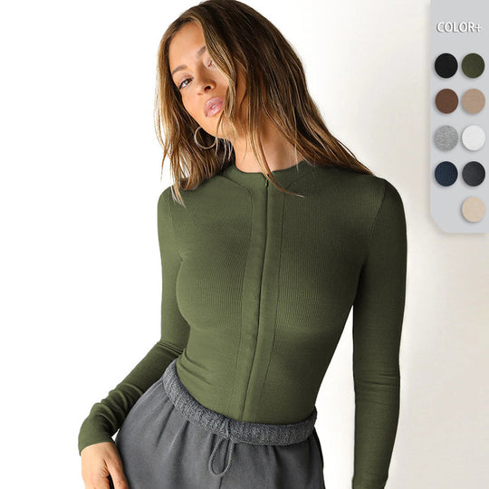 Damen Enganliegendes Longsleeve mit Stehkragen R&B