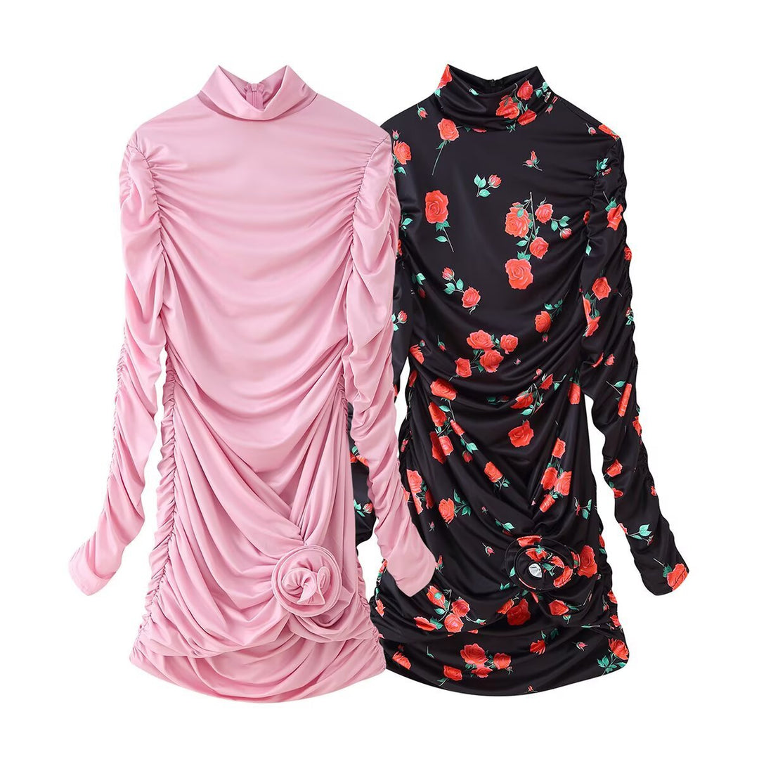 Damen elegantes Rüschenshirt mit Stehkragen und floralem Detail R&B