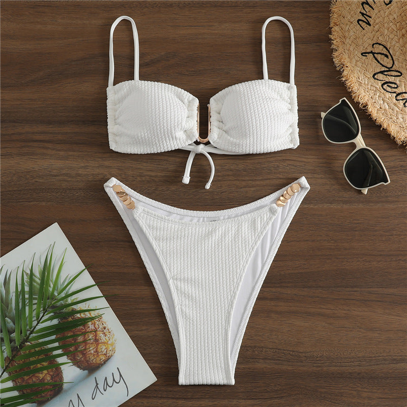 Damen Triangel-Bikini mit raffiniertem Rippendesign und verstellbaren Trägern R&B