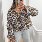 Damen Modische Bluse mit Leopardenmuster und Rüschenärmeln R&B