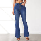 Damen Flared Jeans mit hohem Bund und Knopfdetail R&B