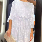 Damen Glitzerndes Minikleid mit langen Ärmeln und schimmerndem Oberstoff R&B