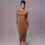Damen figurbetontes Kleid mit asymmetrischem Ausschnitt und raffinierten Raffungselementen R&B