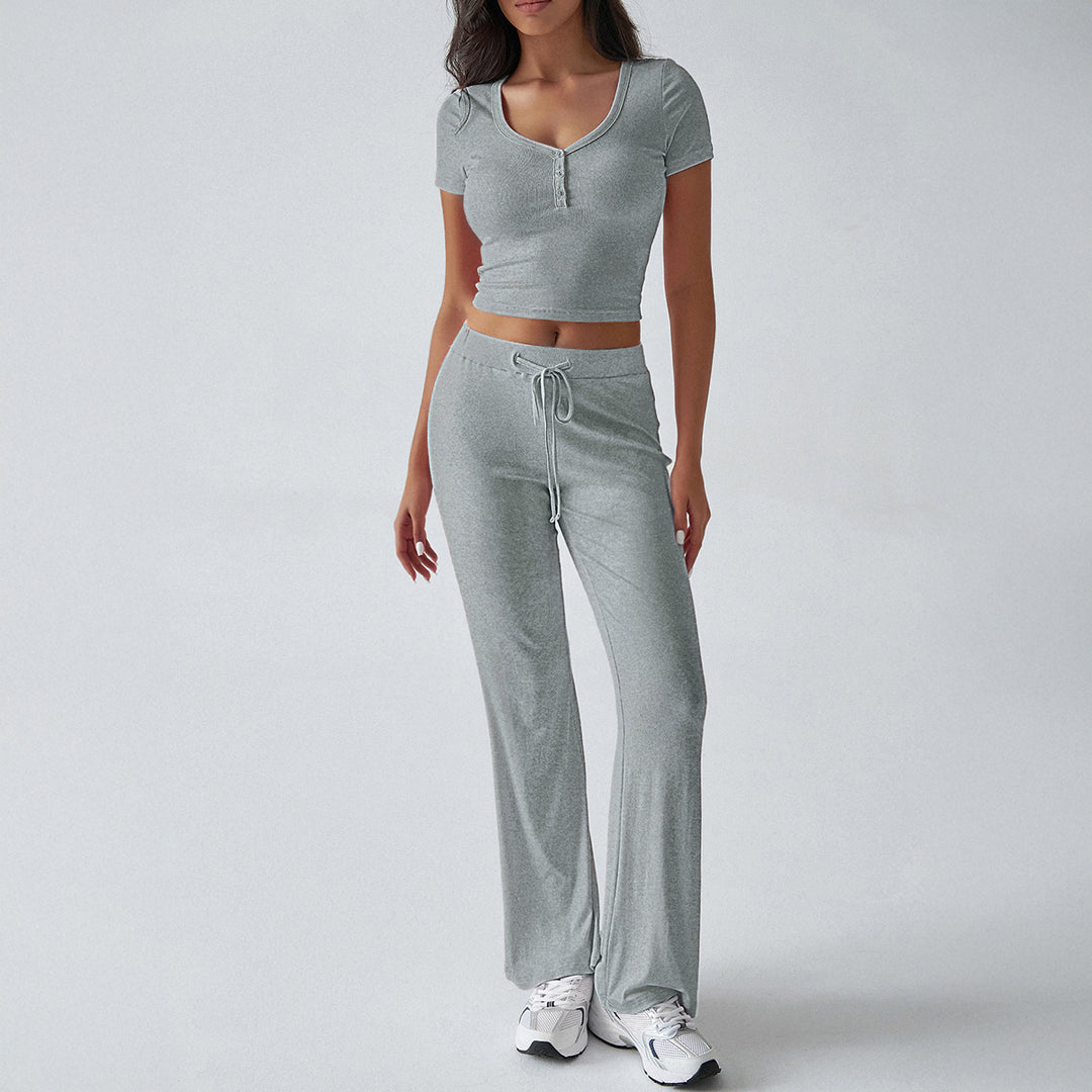 Damen Kombinations-Set mit cropped Oberteil und weiten Hosen R&B