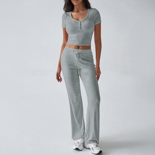 Damen Kombinations-Set mit cropped Oberteil und weiten Hosen R&B