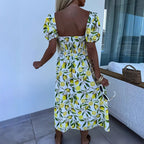 Damen Maxikleid mit fruchtigem Print und seitlichem Schlitz R&B