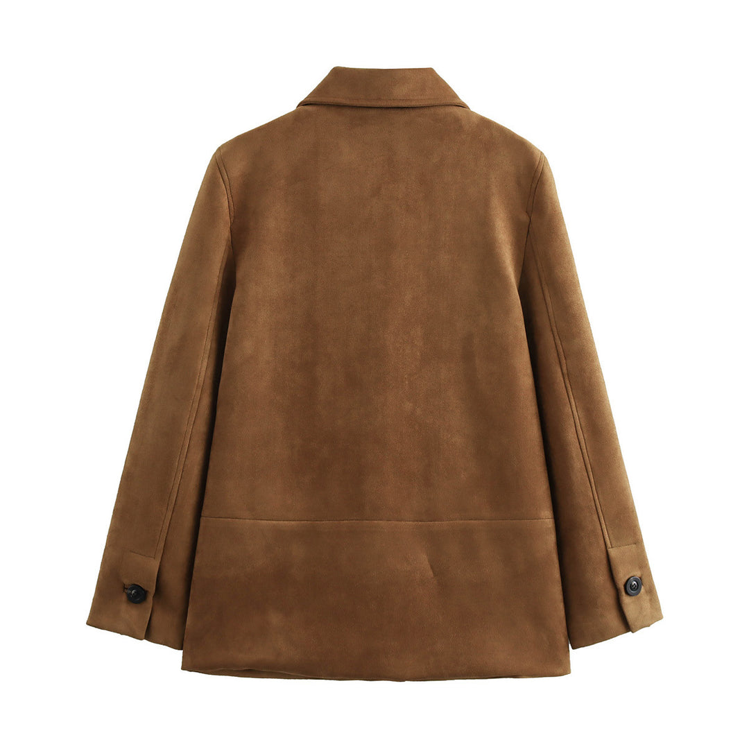 Damen elegante Wildlederjacke mit großzügigen Taschen und Knopfdetails R&B