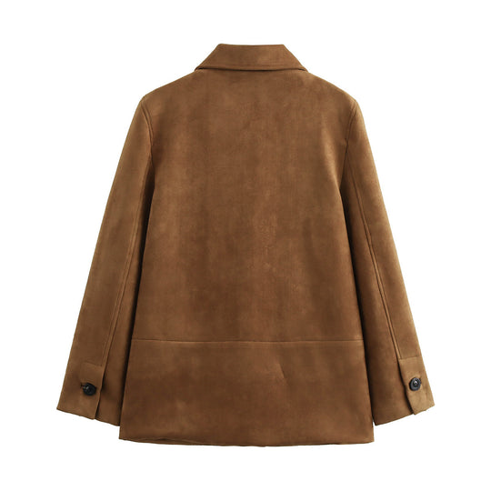 Damen elegante Wildlederjacke mit großzügigen Taschen und Knopfdetails R&B