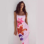 Damen Maxikleid mit raffiniertem Blumenmuster und schmalen Trägern R&B