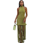 Damen Freizeitkleid mit Bambus-Borten und schimmerndem Stoff R&B