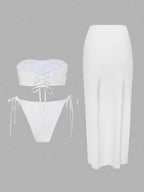 Damen Bikini-Set mit elegantem Bandeau-Oberteil und verspieltem Maxirock R&B