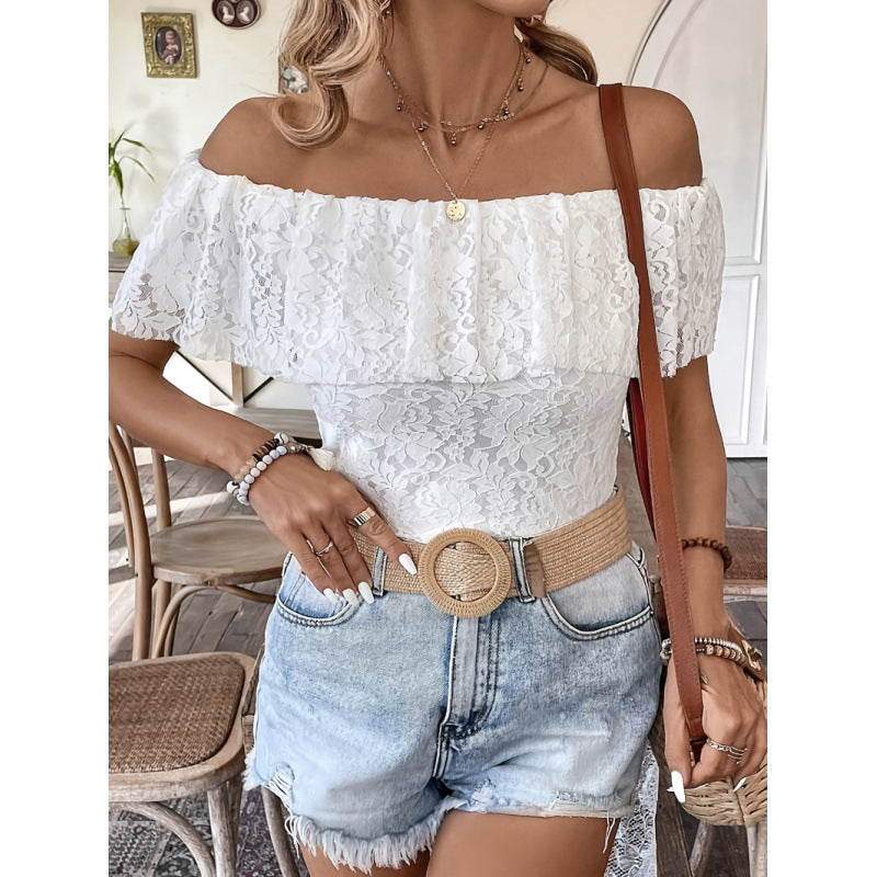 Damen Off-Shoulder Spitzenbluse R&B