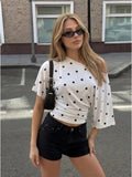 Damen Off-Shoulder Oberteil mit Punkten und voluminösen Ärmeln R&B